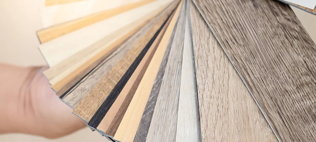 Fan of wood samples showing different colors and textures